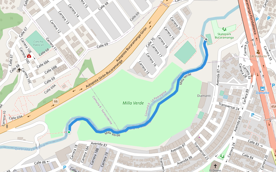 Milla Verde walking route map in Bucaramanga