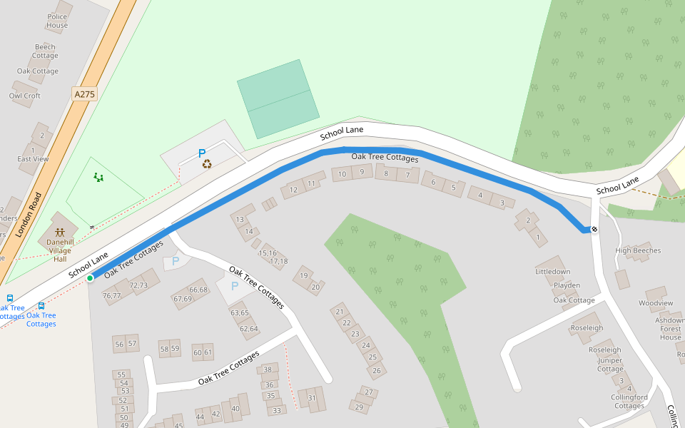 Oak Tree Cottages walking route map in Danehill