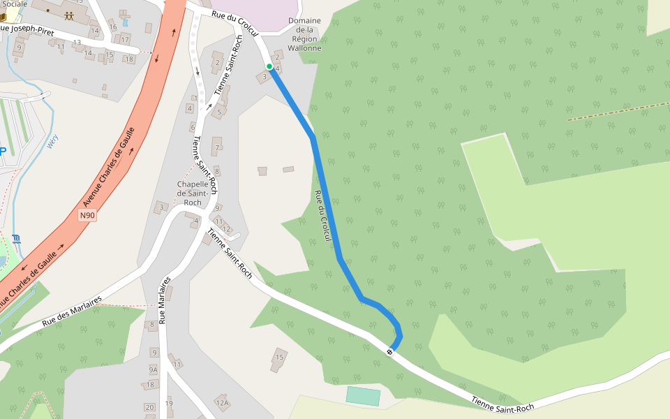 Rue du Crolcul walking route map in Floreffe