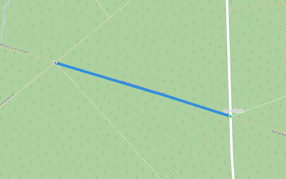 Allée de Trompe Souris à la Croix Jalu walking route map in Paimpont