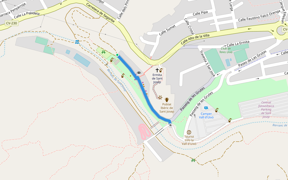 Paseo de Las Grutas walking route map in La Vall d'Uixó