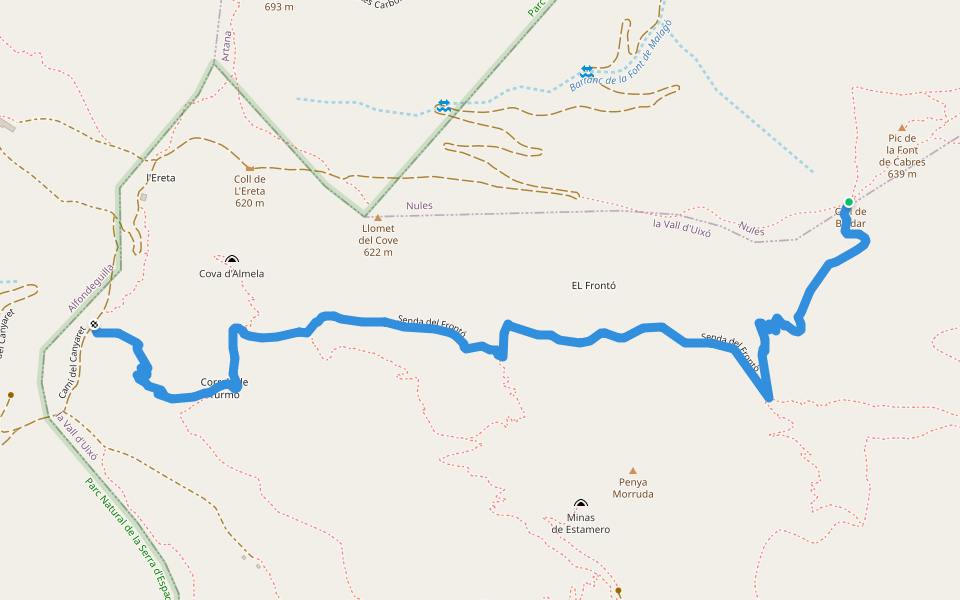 Senda del Frontó walking route map in Nules