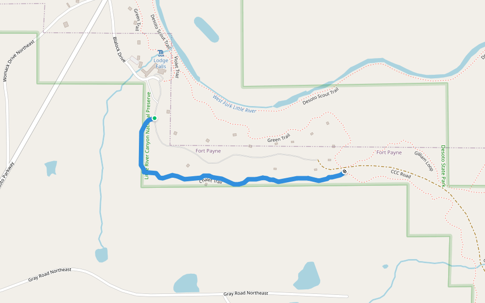 Chalet Trail walking route map in Fort Payne
