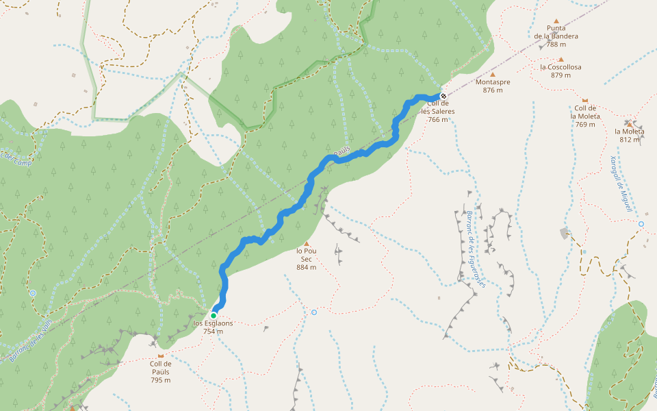 Corriol per l'ombria walking route map in Alfara de Carles