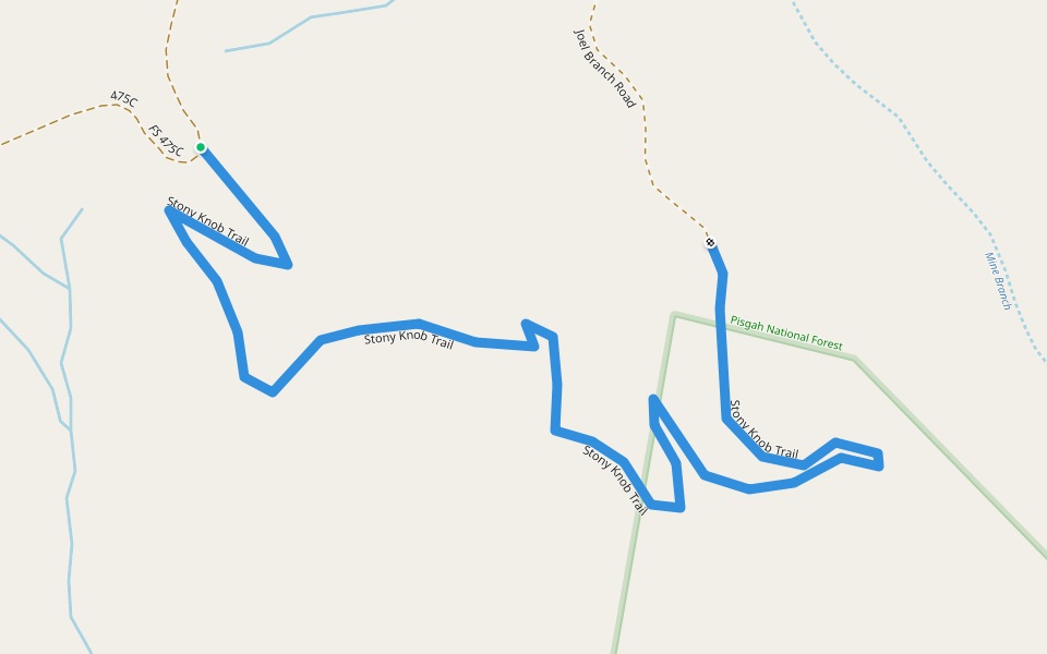 Stony Knob Trail walking route map in Brevard