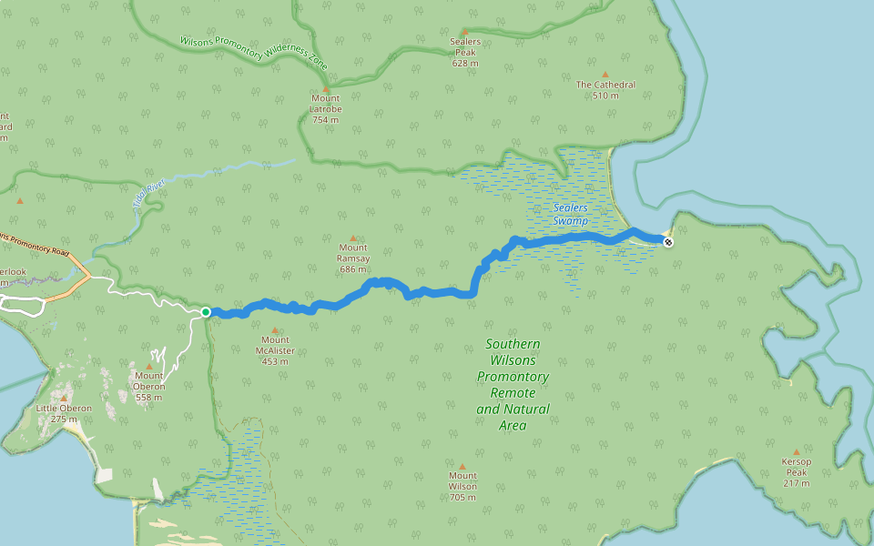 Sealers Cove Walking Track walking route map in Wilsons Promontory