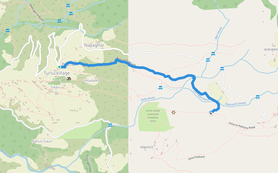 Tursu to Pokhara walking route map in Majhakot