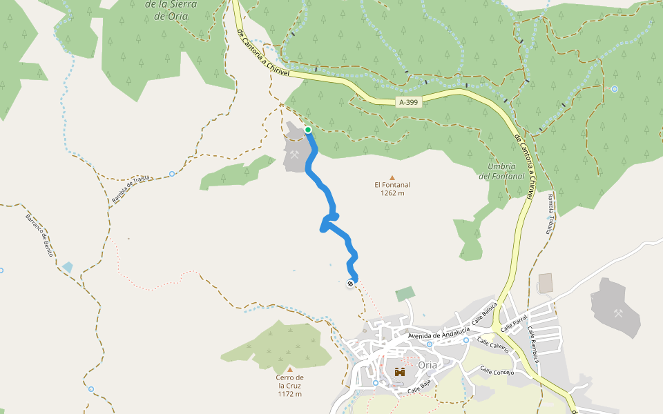 Camino viejo de Chirivel walking route map in Oria