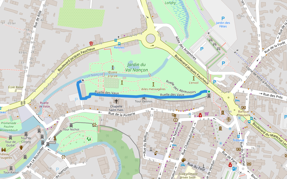Ruelle des Vaux walking route map in Fougères