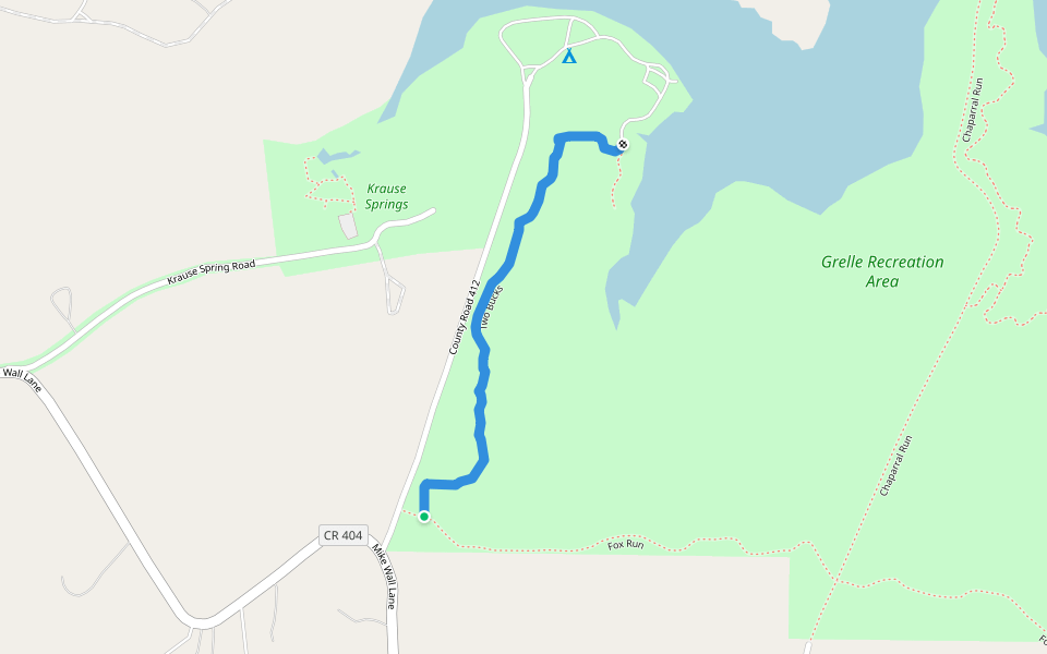 Two Bucks walking route map in Spicewood