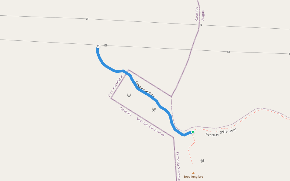 Sendero Jenjibre walking route map in El Milagro