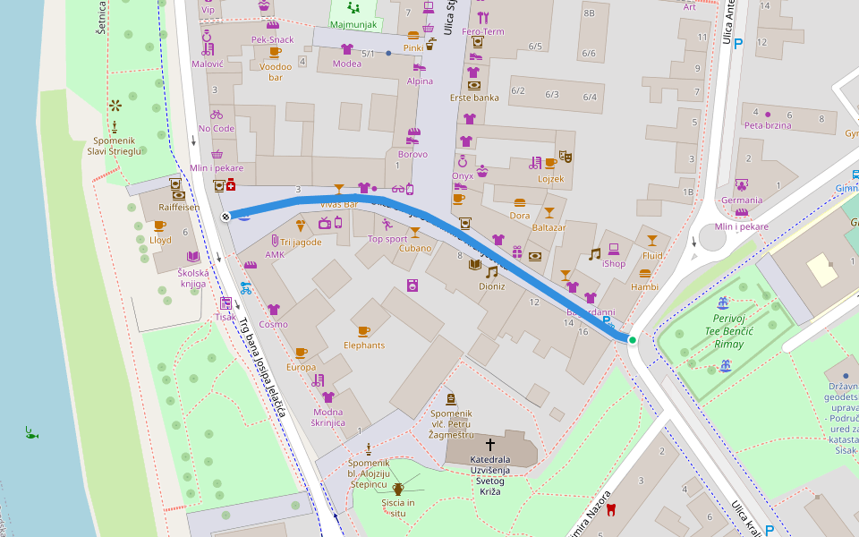Ulica Silvija Strahimira Kranjčevića walking route map in Topusko