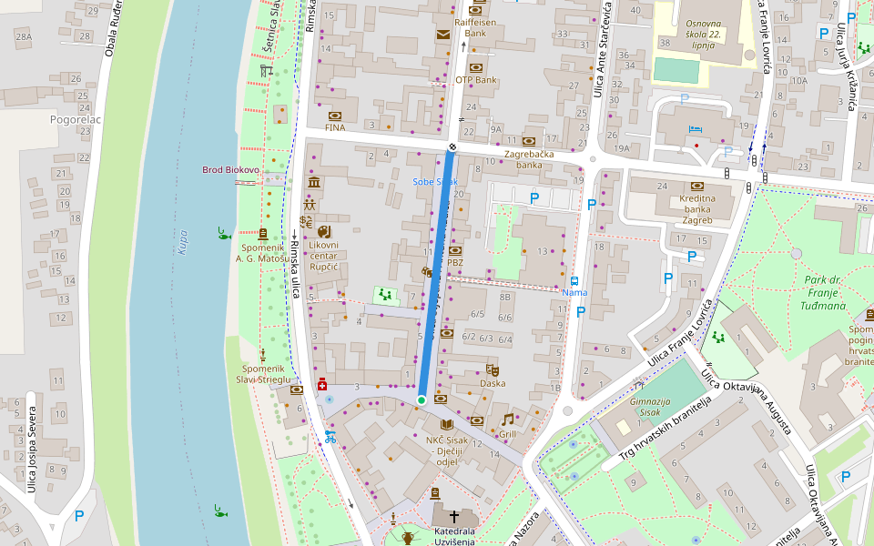 Ulica Stjepana i Antuna Radića walking route map in Topusko