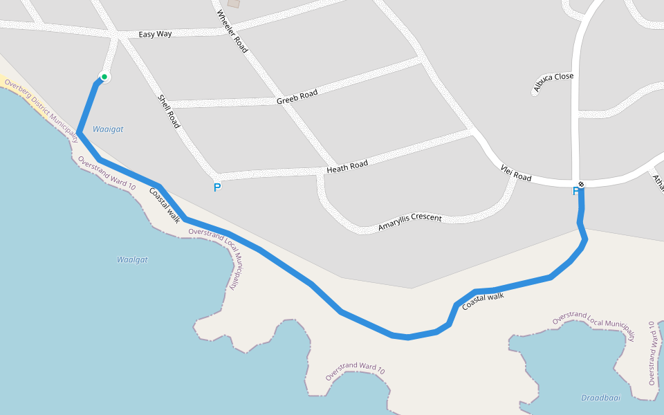 Coastal walk walking route map in Betty's Bay