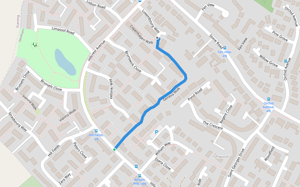 Geneva Walk walking route map in Dereham