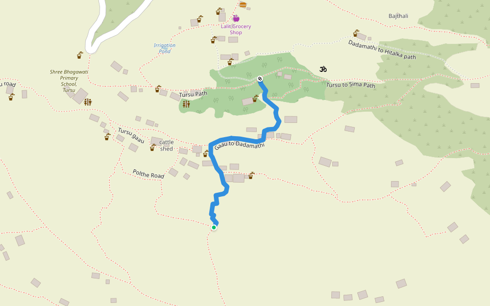 Gaau to Dadamathi walking route map in Jagannath