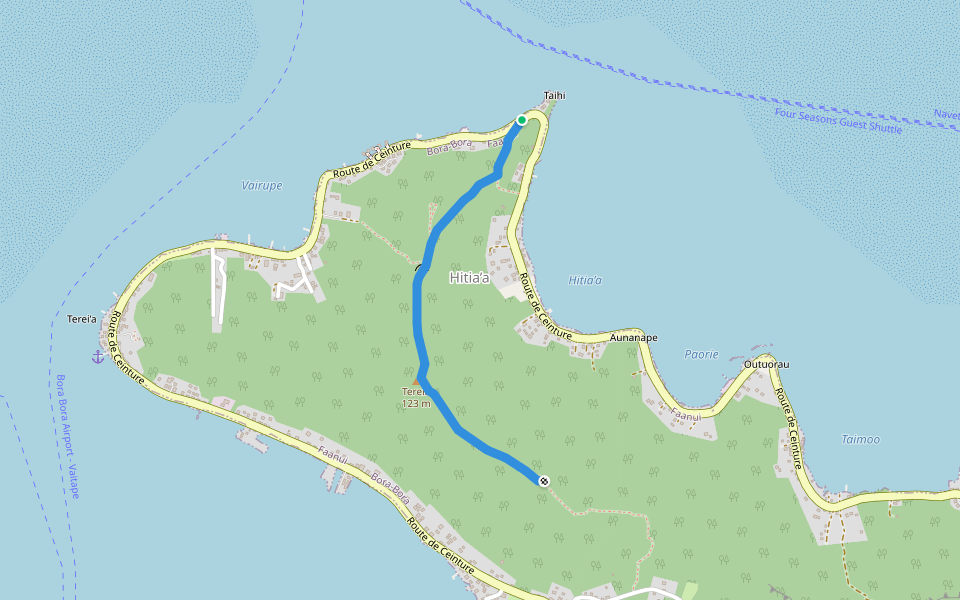 Popoti walking route map in Bora-Bora