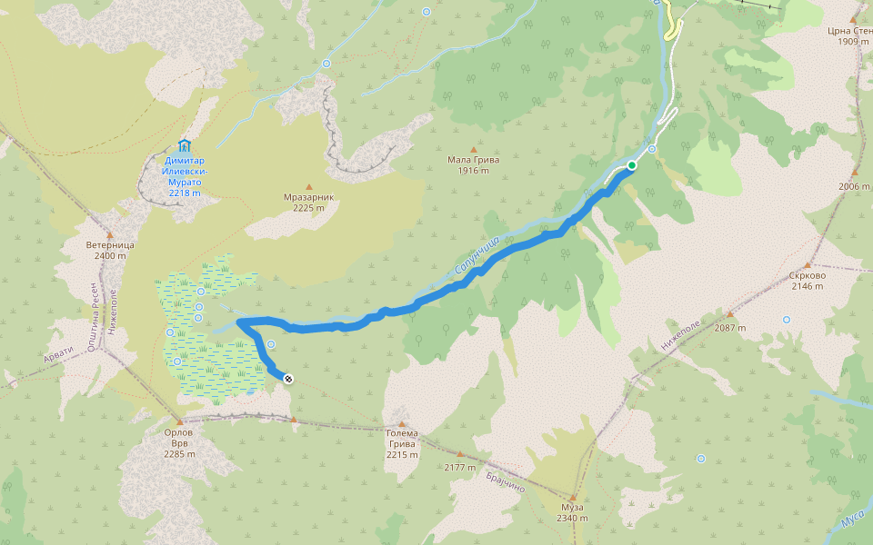 Sapundzica River Trail walking route map in Magarevo