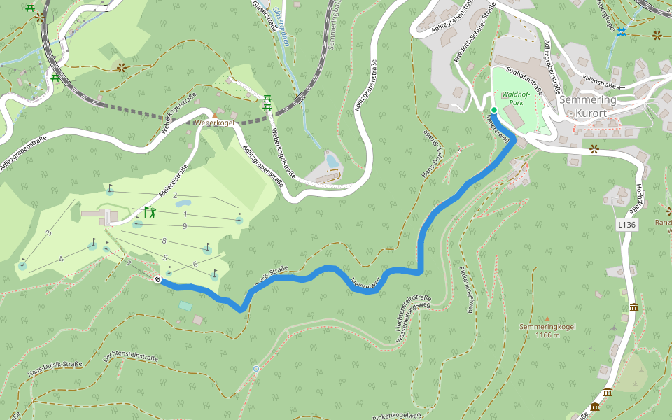 Meiereiweg walking route map in Semmering-Kurort