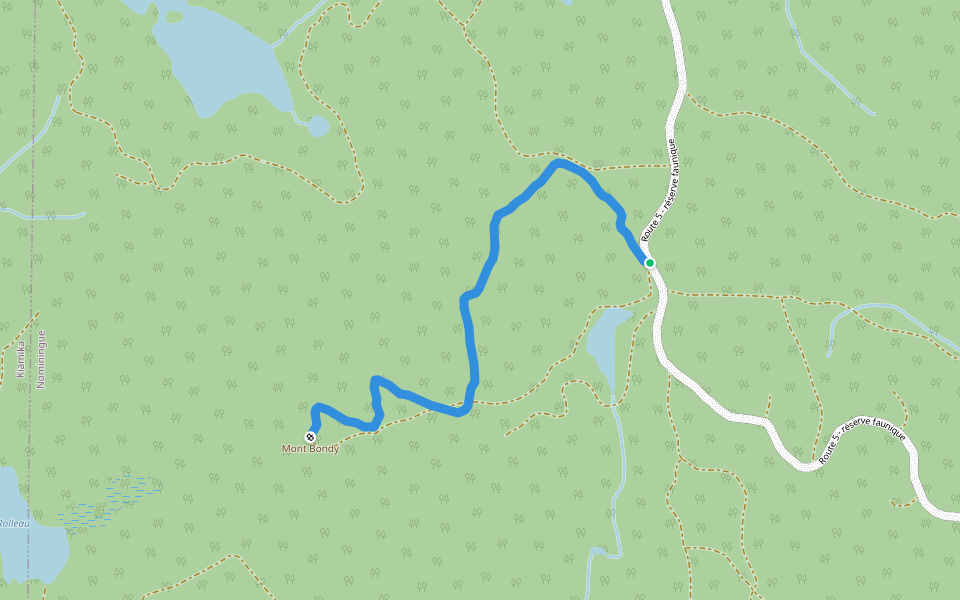 Sentier du Mont Bondy walking route map in Nominingue
