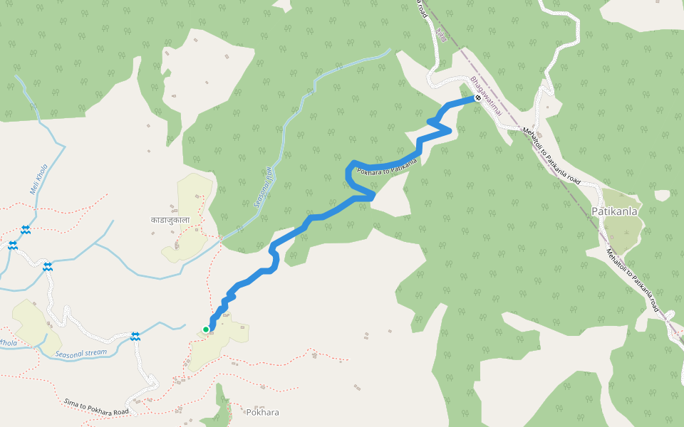 Pokhara to Patikanla walking route map in Majhakot