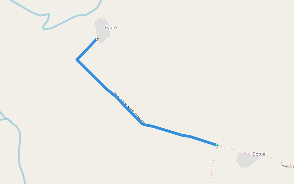 Footpath Mambare River to Evoro walking route map in Kokoda