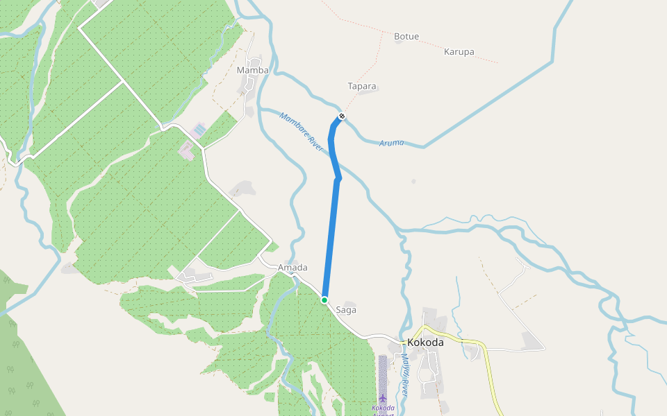 Kokoda to Botue walking route map in Kokoda