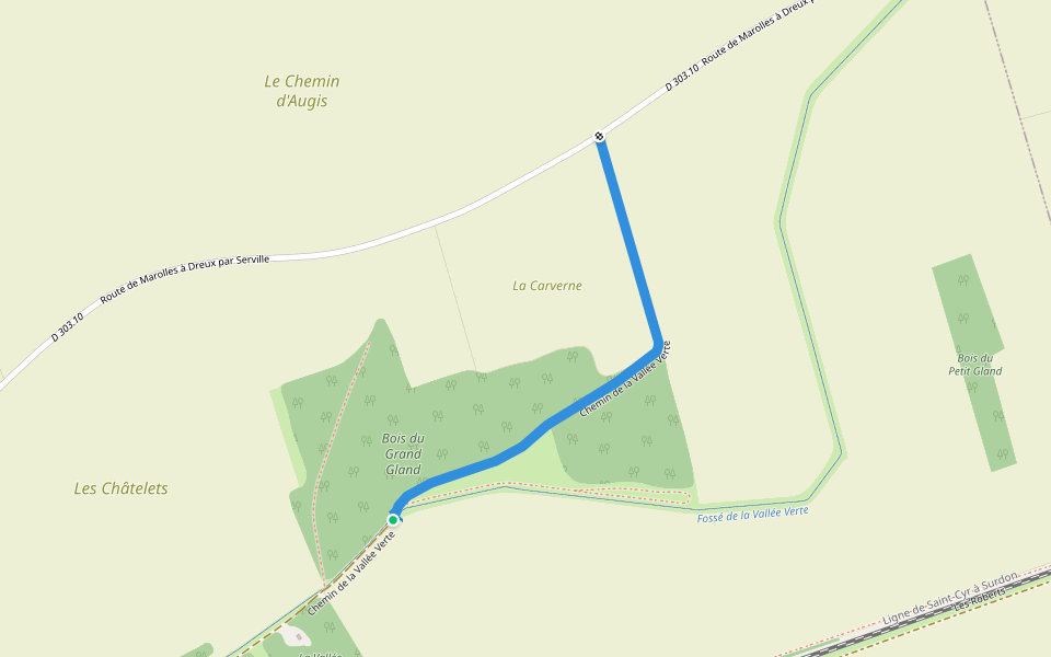 Chemin de la Vallée Verte walking route map in Cherisy