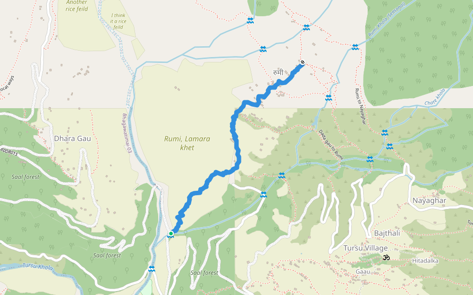 Ghumne to Rumi walking route map in Majhakot