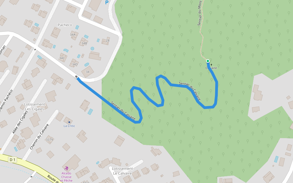 Sentier du Calvaire walking route map in Cayenne