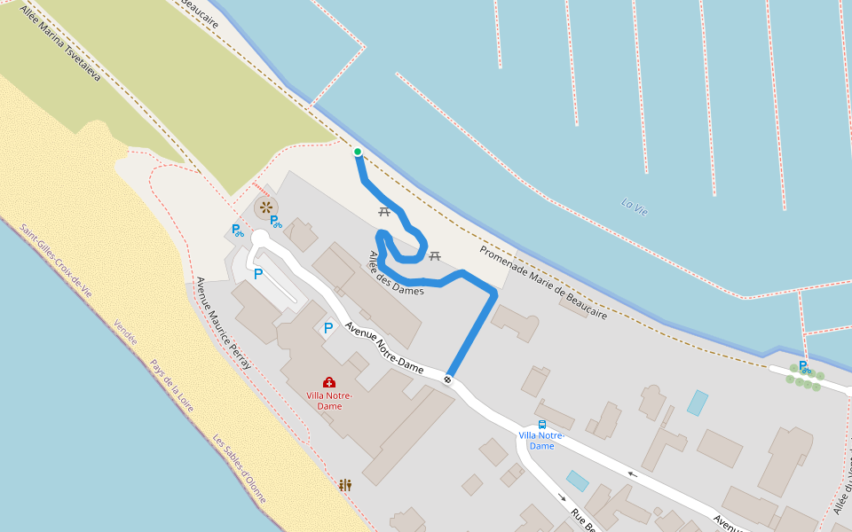 Allée des Dames walking route map in Saint-Gilles-Croix-de-Vie