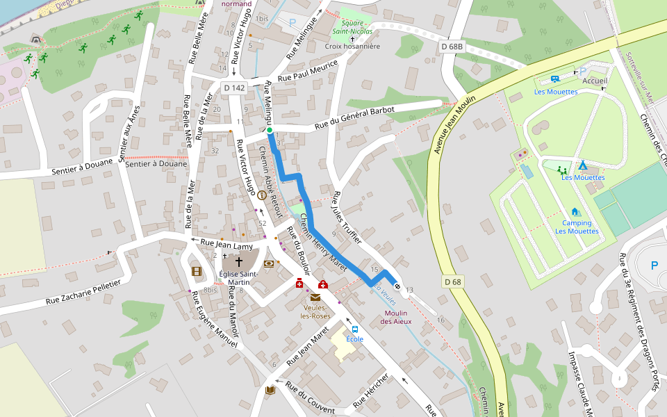 Chemin Henry Maret walking route map in Veules-les-Roses