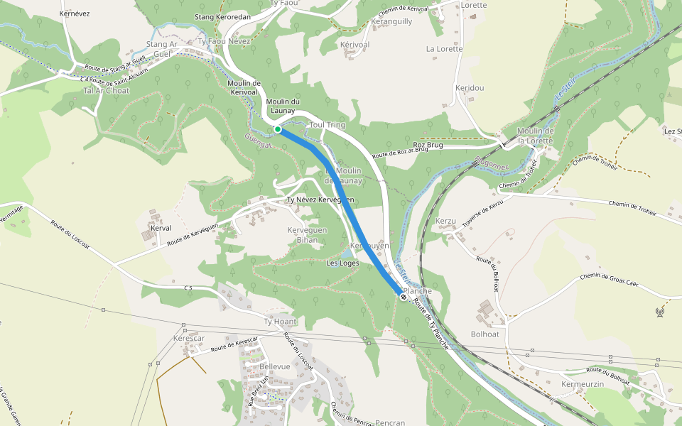 Ancienne Voie Ferrée Douarnenez-Quimper walking route map in Plogonnec