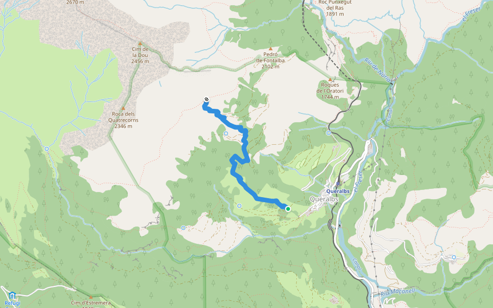 Nou camí a peu a Fontalba walking route map in Queralbs