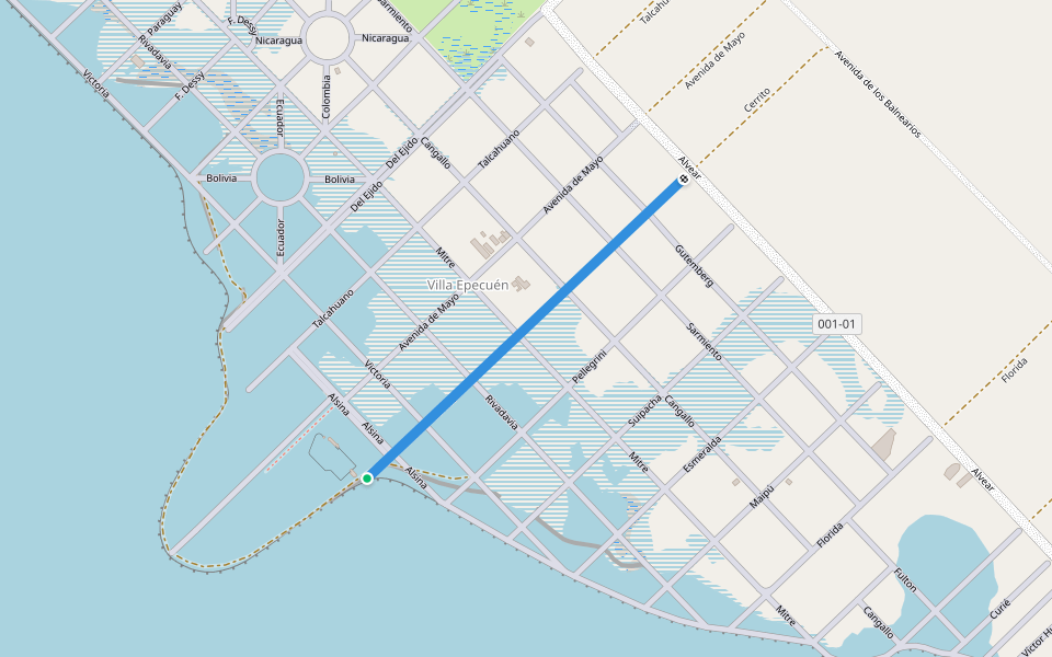 Cerrito walking route map in Villa Epecuén