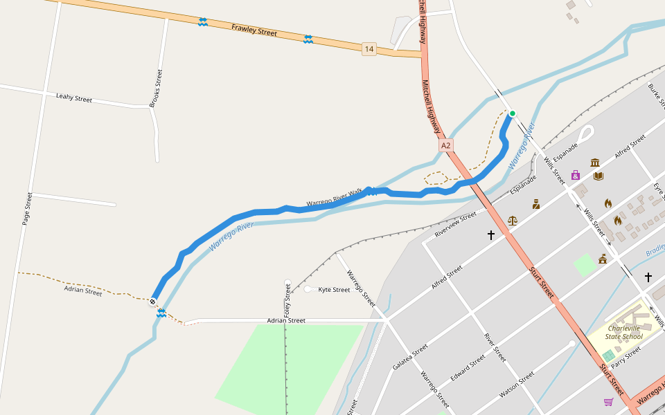 Warrego River Walk walking route map in Charleville