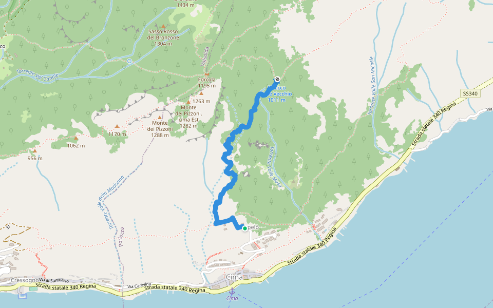 Sentiero Cima - Alpe Vecchio walking route map in Cima