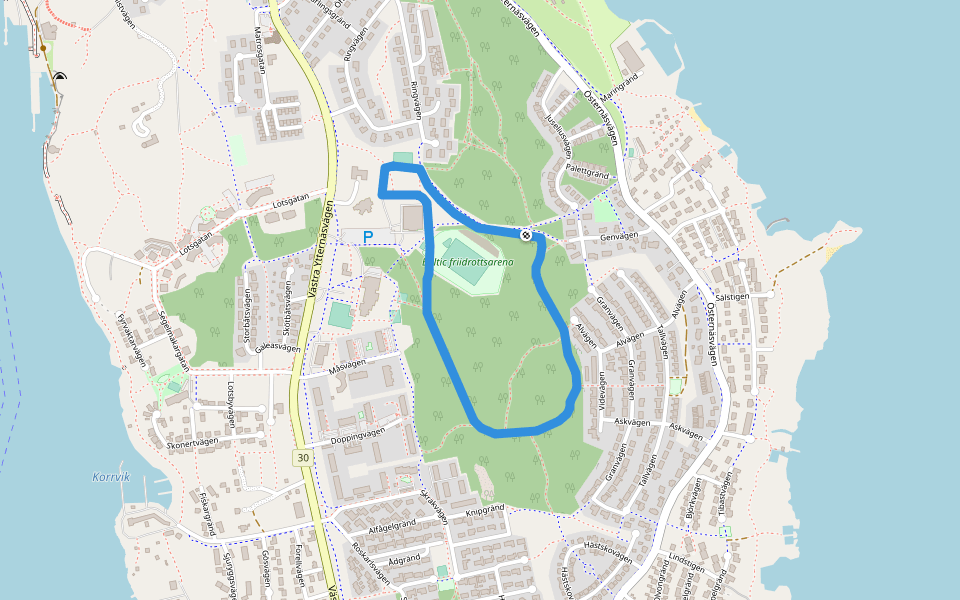 Röda banan walking route map in Mariehamn