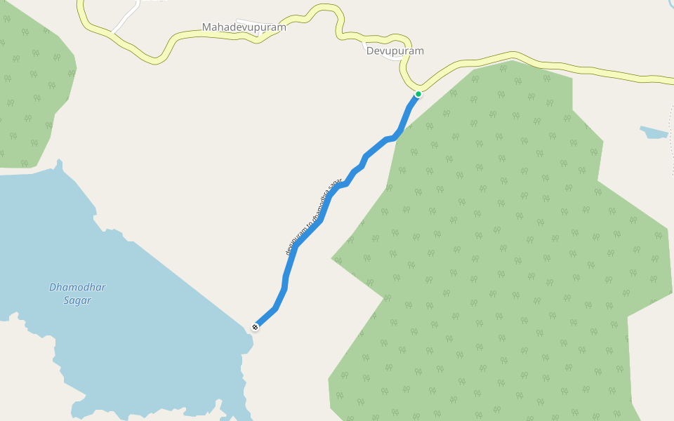 devupuram to dhamodhra sagar walking route map in Devupuram