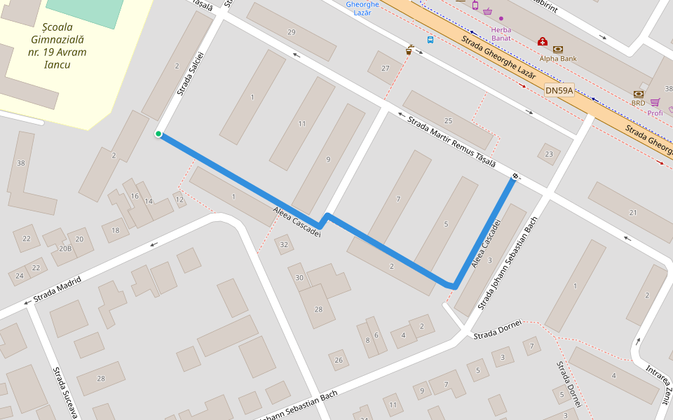 Aleea Cascadei walking route map in Timișoara