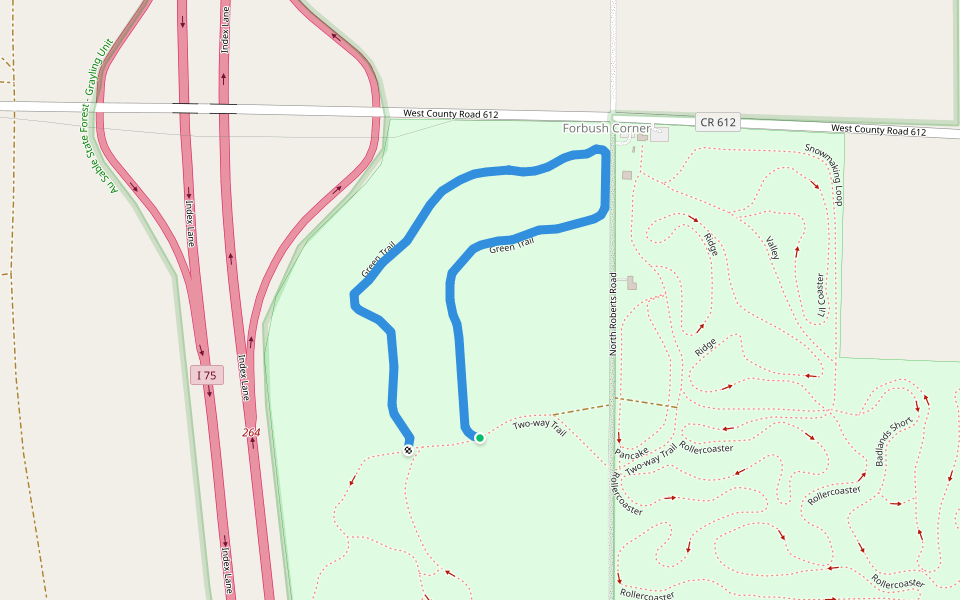Green Trail walking route map in Frederic