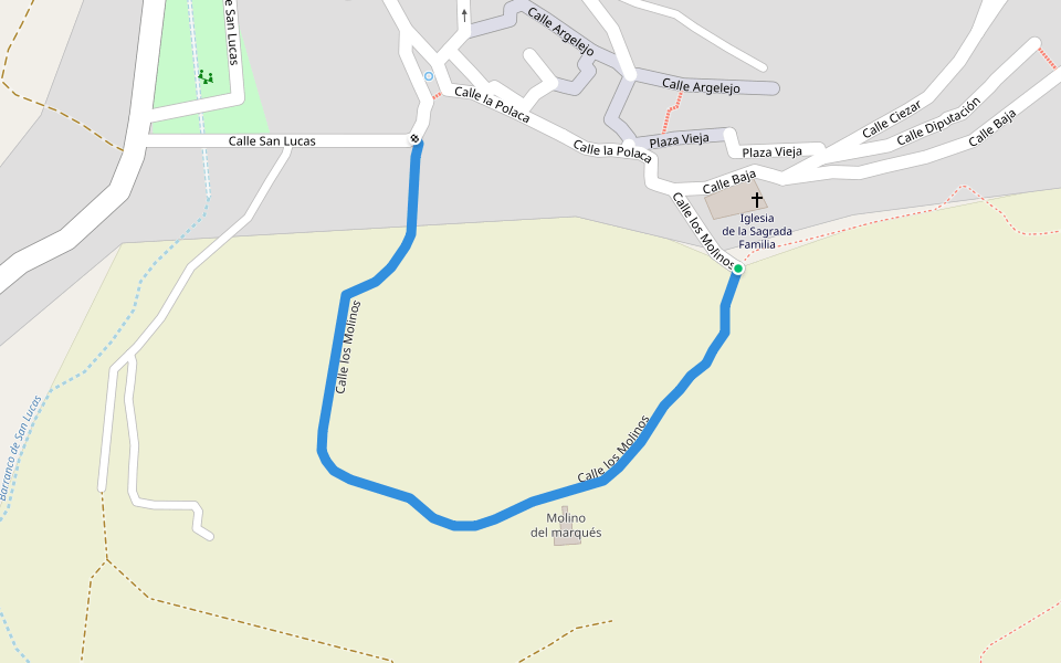 Calle los Molinos walking route map in Oria