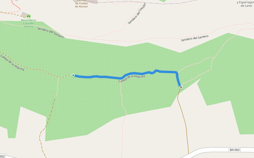 Calleja de la Veguilla walking route map in Esparragosa de Lares