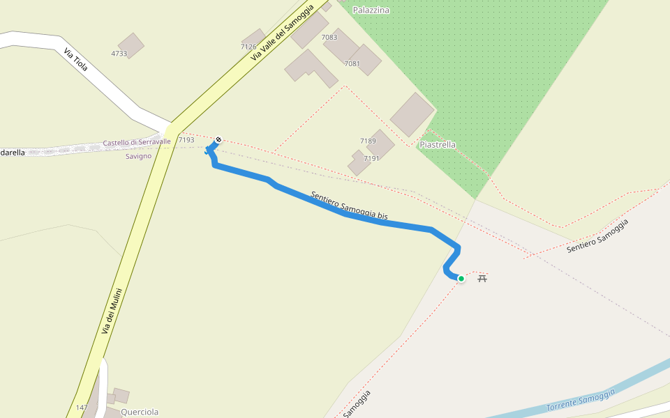 Sentiero Samoggia bis walking route map in Savigno