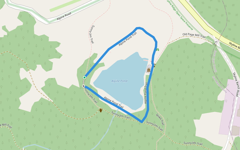 Alpine Pond Trail walking route map in La Honda