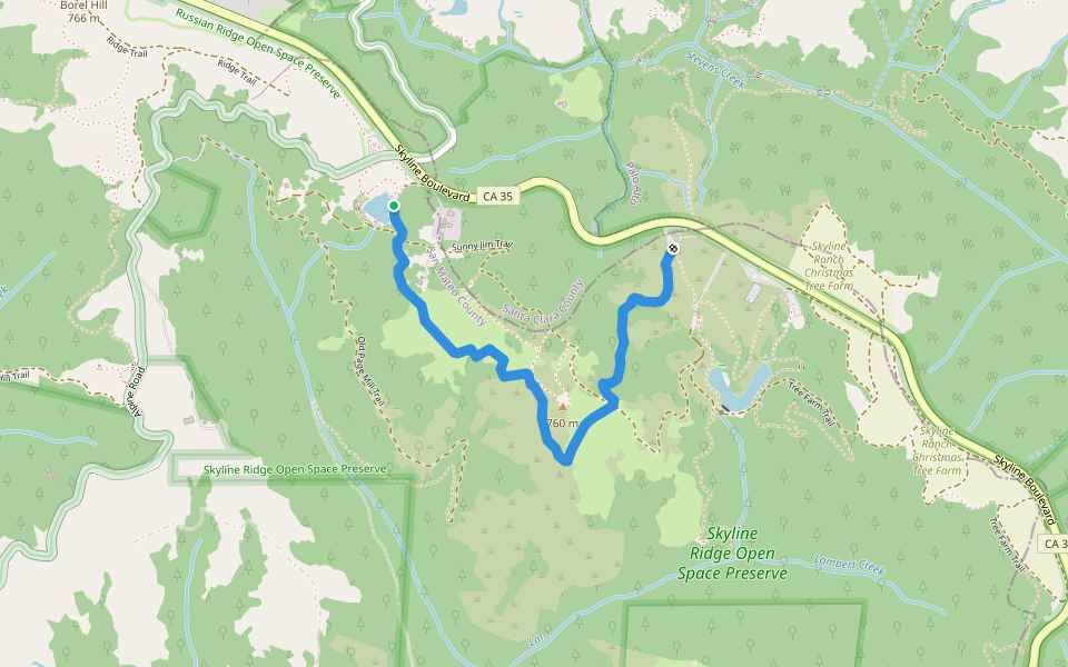 Ipiwa Trail walking route map in La Honda