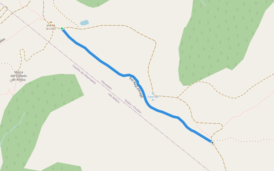 Pas Real d'Aragó walking route map in Xodos