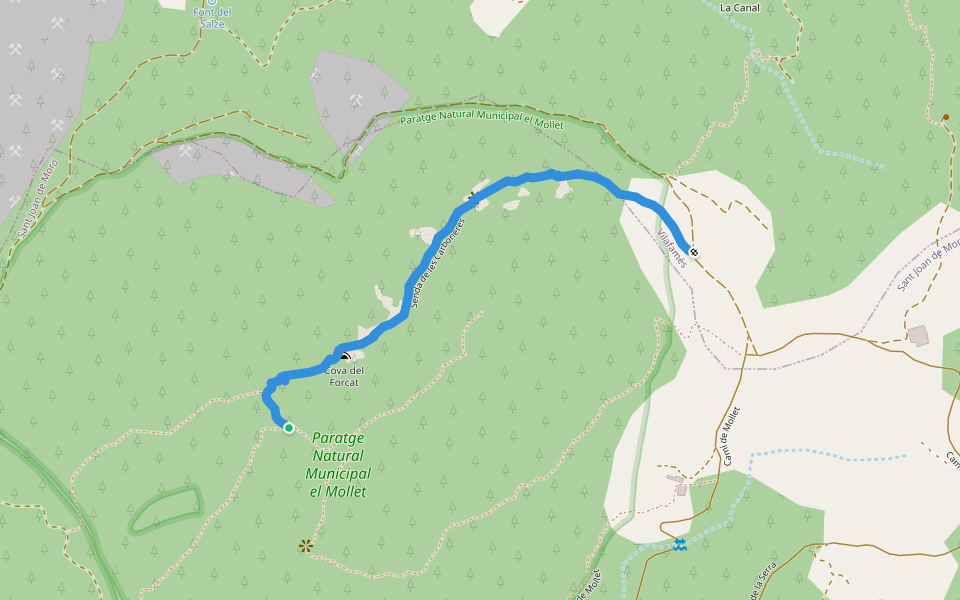 Senda de les Carboneres walking route map in Sant Joan de Moró