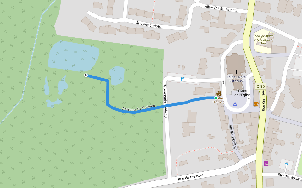 Passage du Thalweg walking route map in Malville