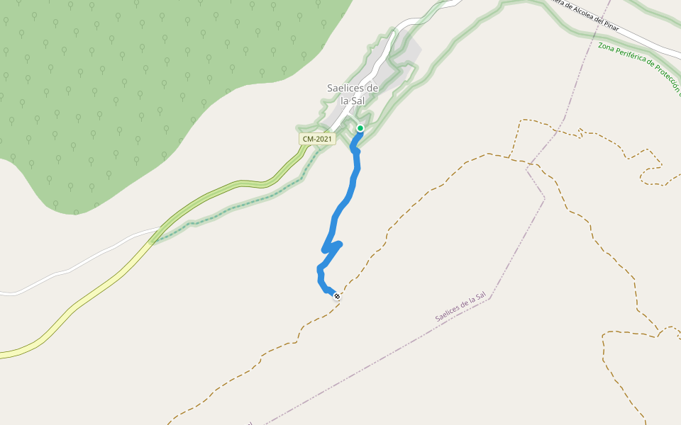 Sendero walking route map in Saelices de la Sal